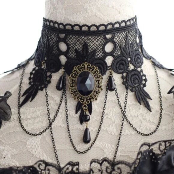 NEW Dolls Kill Handmade Delicate Fate Black Lace Choker Necklace - Picture 1 of 11